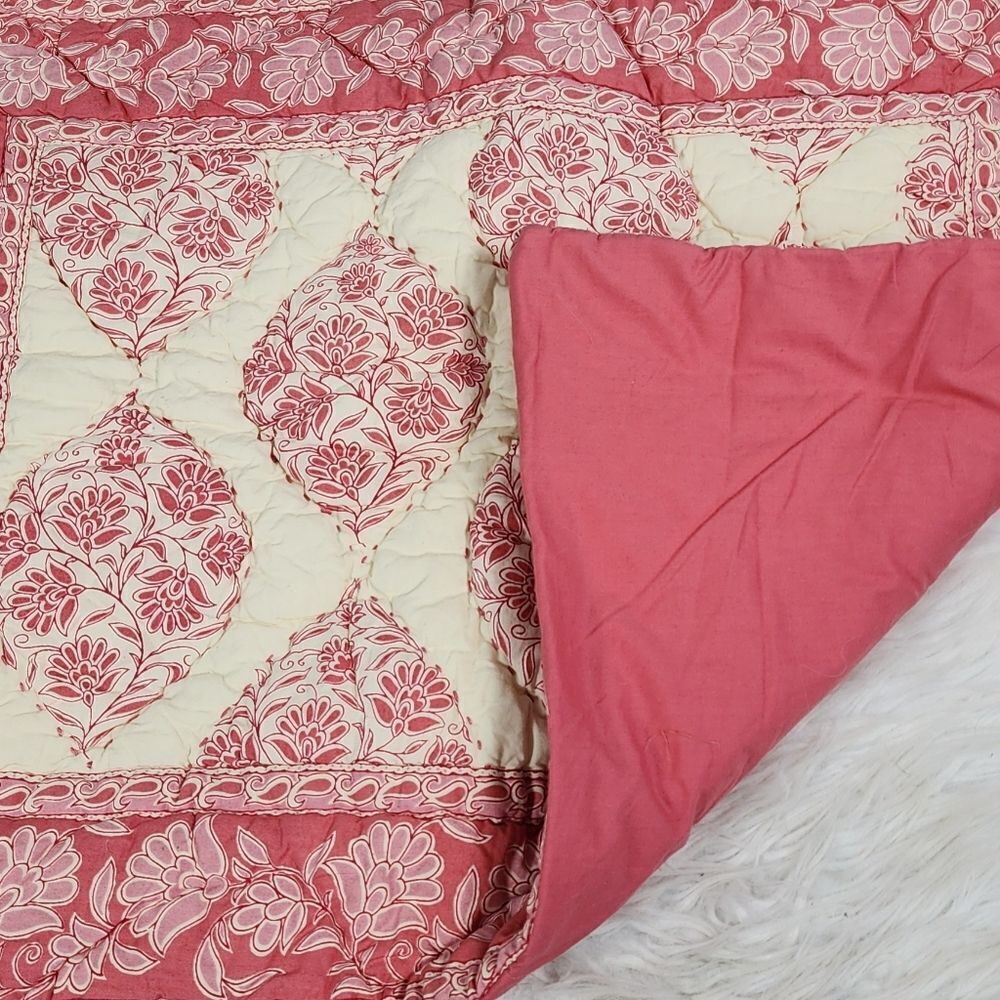 Quilted Cotton Floral Pillow Sham Standard Size One Coquette